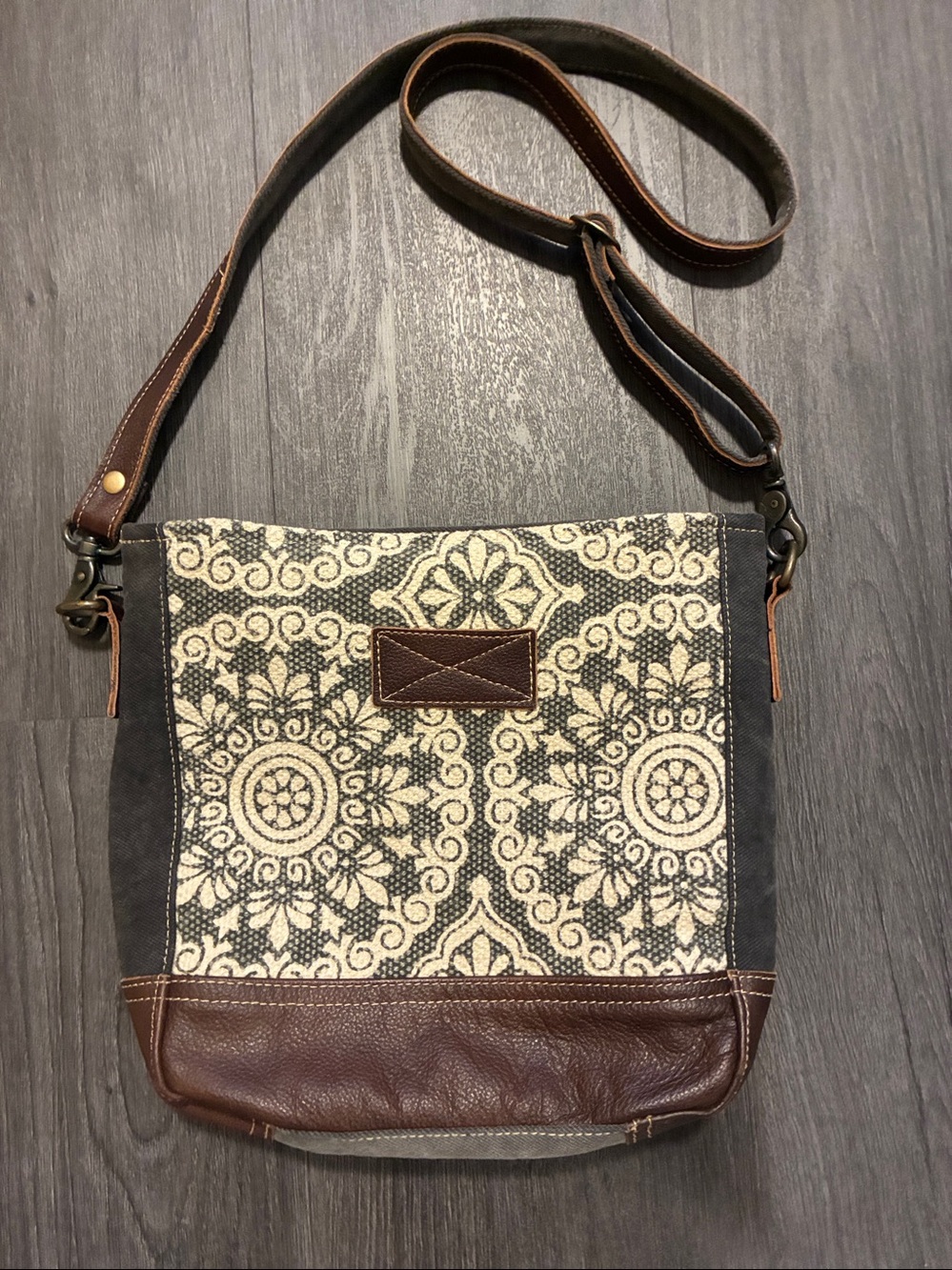Myra Bag Neutral Medallion Pattern Crossbody Bag - Picture 3 of 8